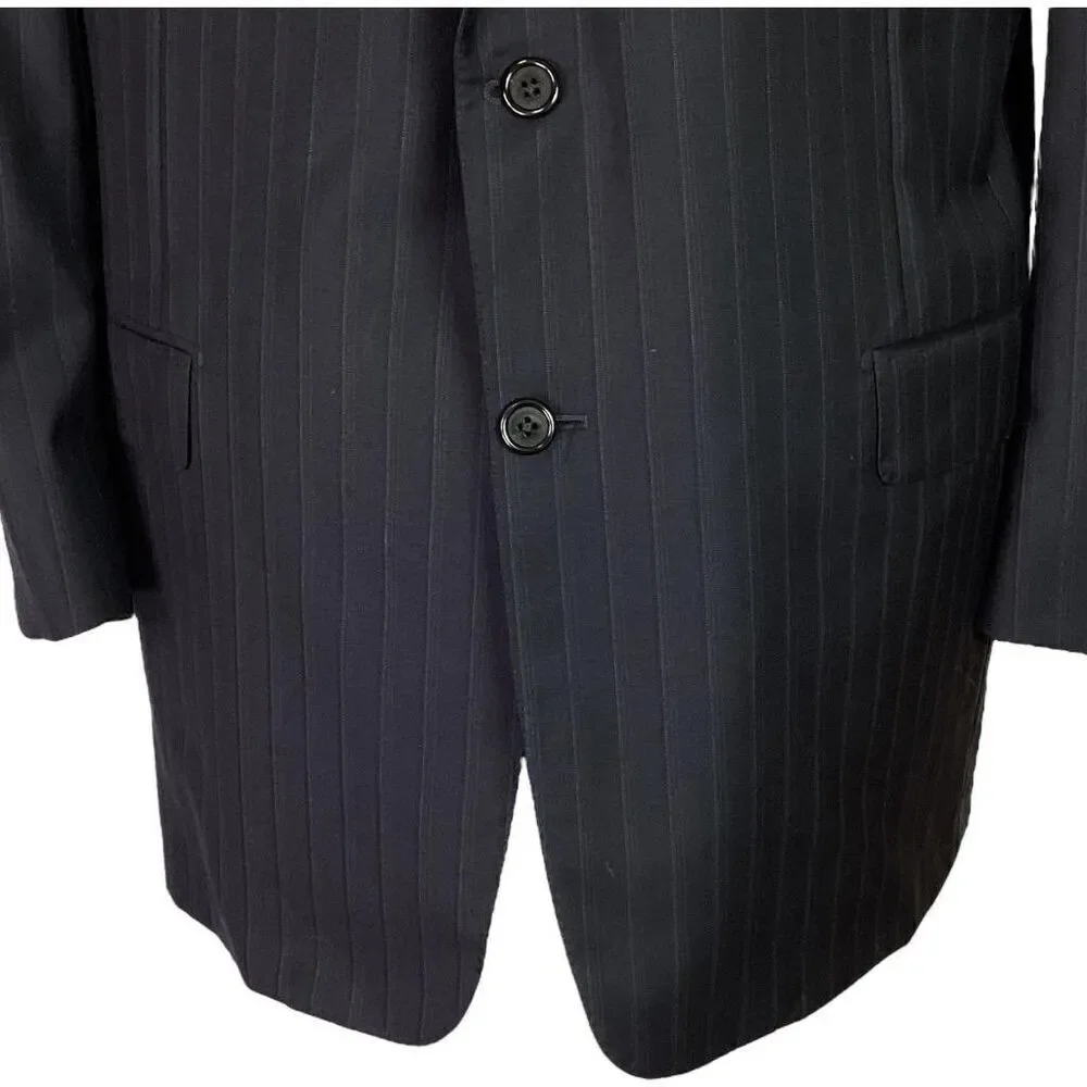 Hickey Freeman Blazer Men 44R Black Striped Loro Piana Super 130 Wool Jacket